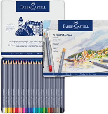 FABER-CASTELL 114624 - Aquarellstifte Goldfaber, 24-teiliges Buntstifte Set, bruchsicher, vollständig wasservermalbar im Sale